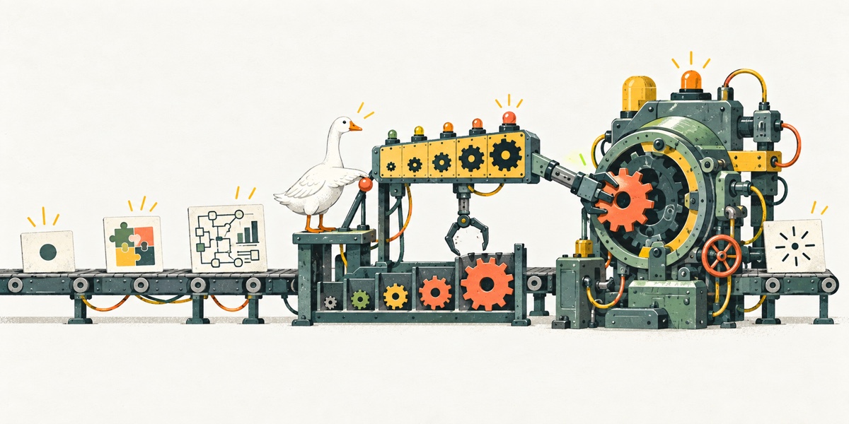 A goose selecting different-sized gears for one reasoning machine